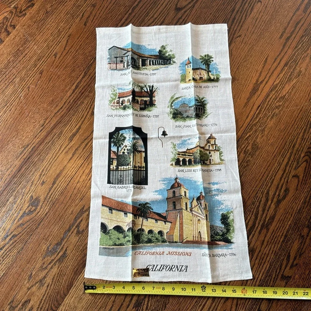 NEW Vintage‎ Kay Dee Linen Towel California Missions Travel NOS